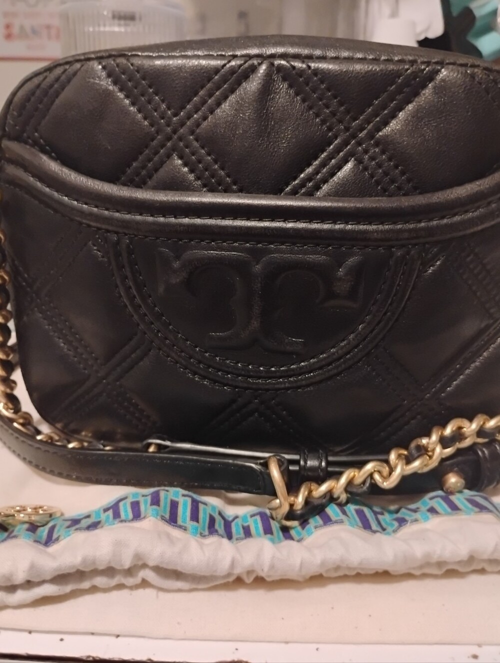 Tory Burch-Soft Flemming Quilted Camera-Crossbody Bag with Chain Strap 🖤(As Is)